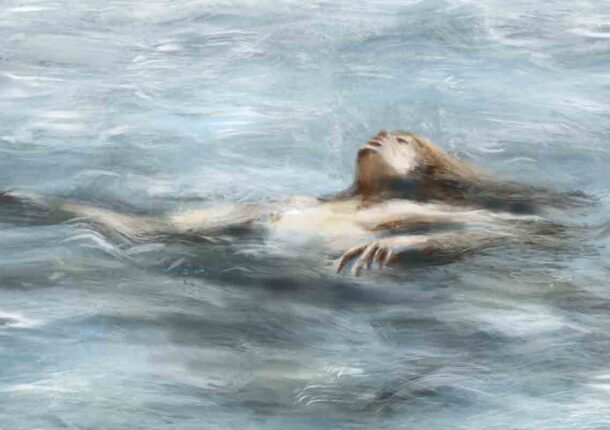 azul el mar y la mujer en perspectiva